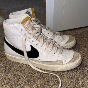 Nike White and Black High-Tops with Yellow Detail